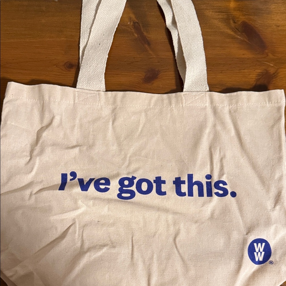 Weight Watchers Cream Tote with Blue Text